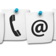Website and Internet contact us page concept with black icons on paper post it isolated on white background.